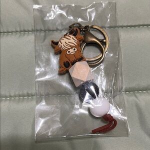Highland Cow Keychain Charm with Bead Accents